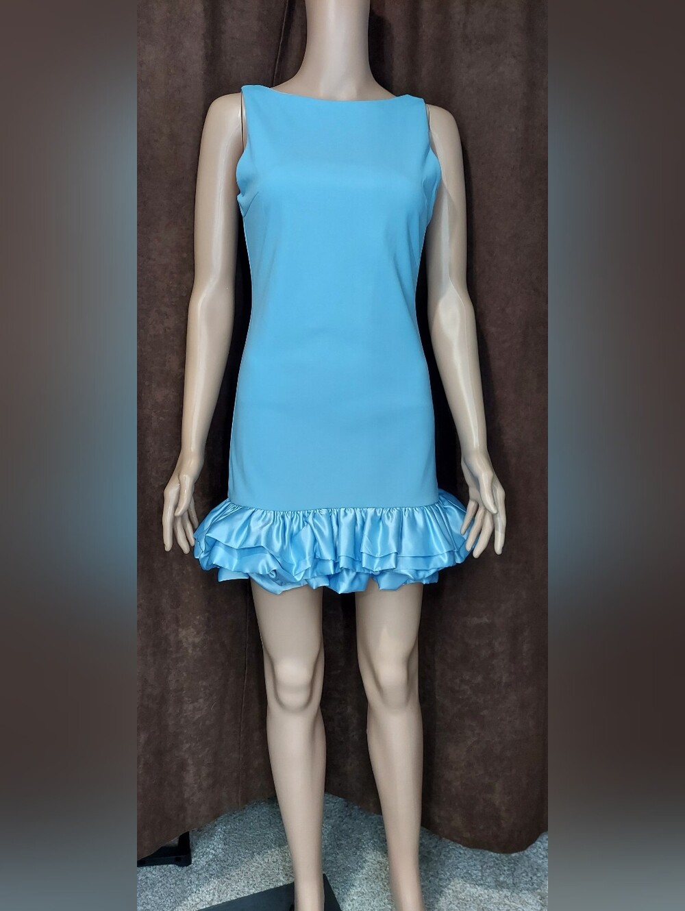 SHEIN Light Blue Ruffle Hem Mini Dress